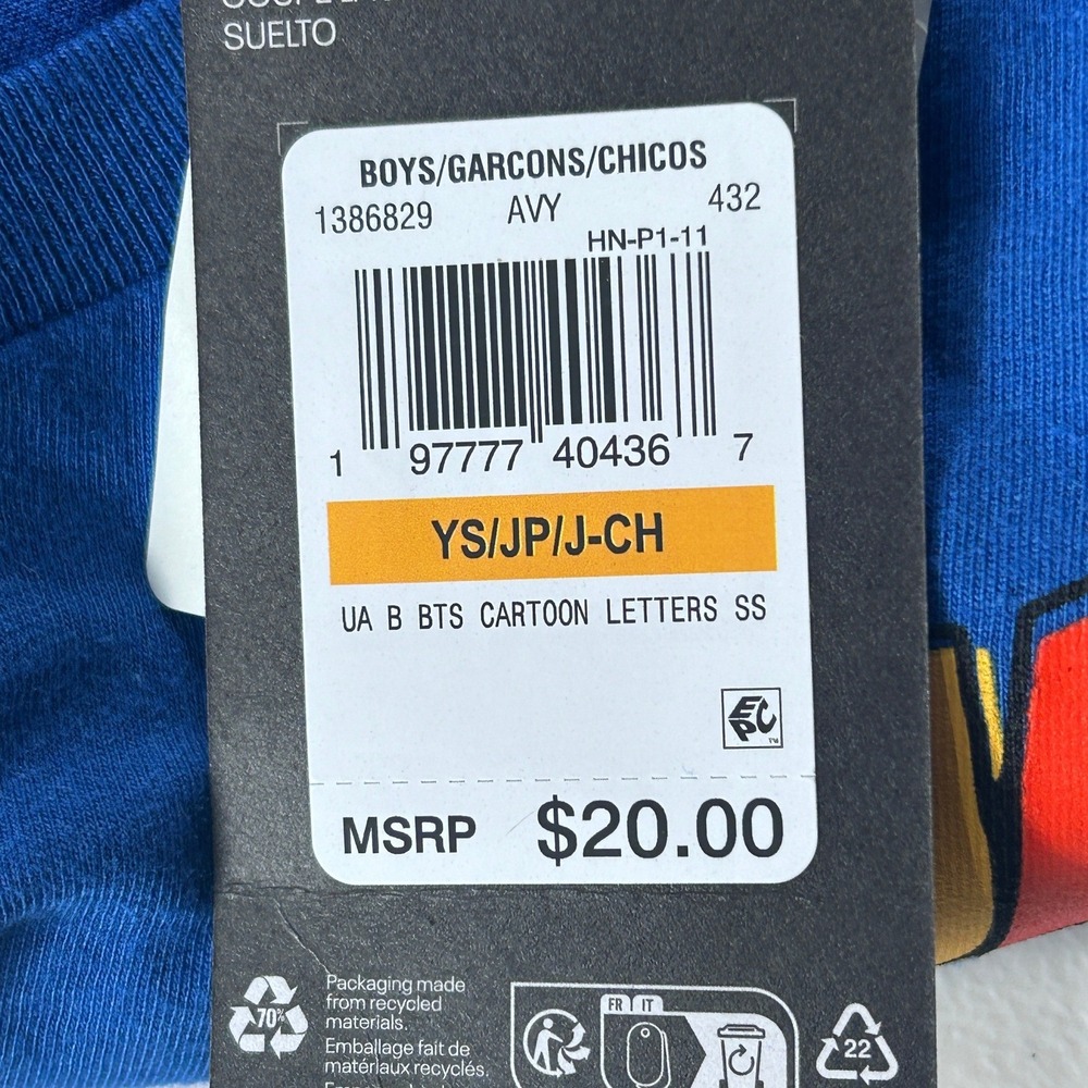 Under Armour Boys Blue Graphic T-Shirt Cartoon Letters SS 1386829 Size YS NEW - Picture 7 of 7
